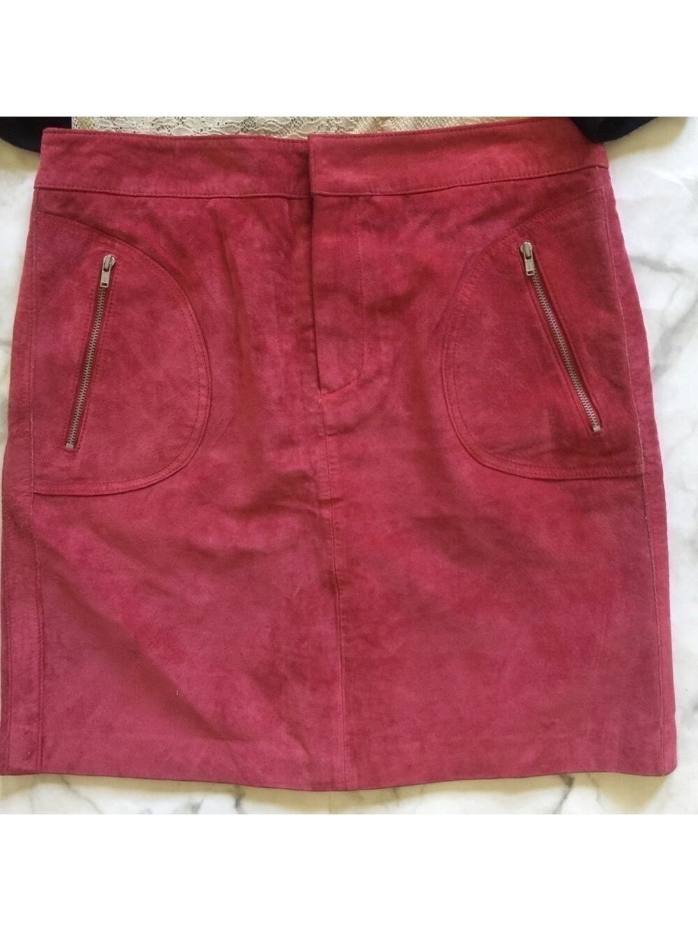 New Frontier Red Suede Zip Pocket Mini Skirt NWT Size 6